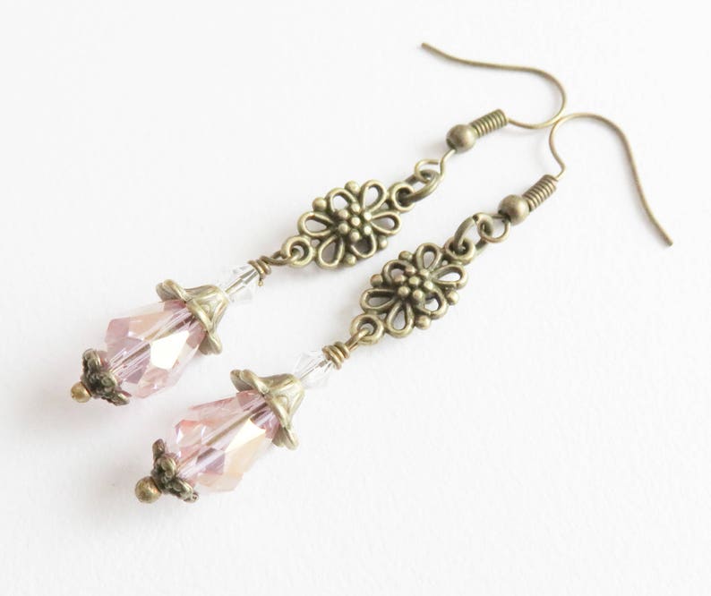 vintage style earrings long dangle earrings victorian style jewelry gift for her romantic jewelry antique style Long pink earrings