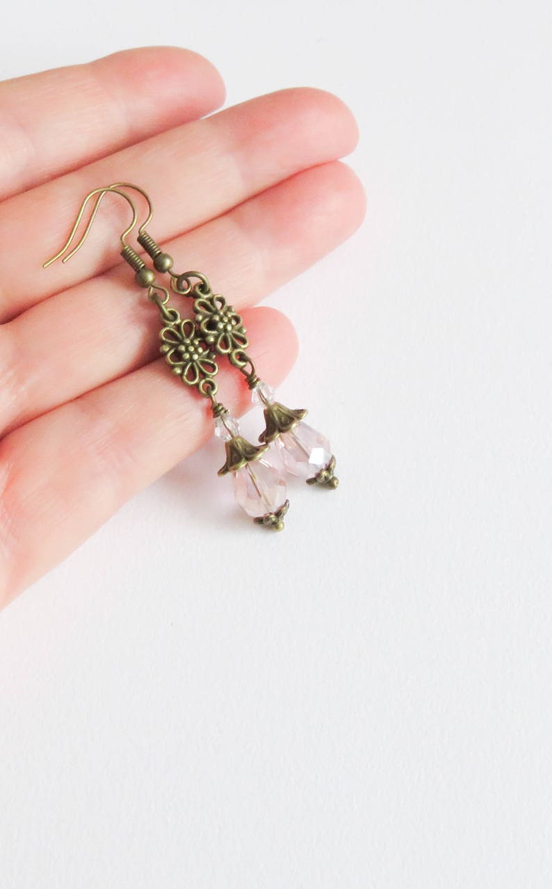 vintage style earrings long dangle earrings victorian style jewelry gift for her romantic jewelry antique style Long pink earrings