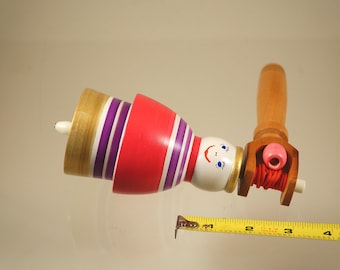 Toy top. Wood spinning top with handle. Handmade heirloom toy