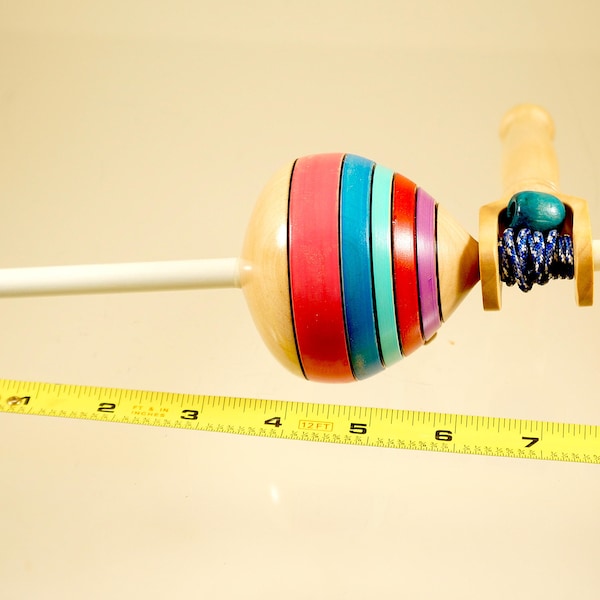 Toy top. Wood spinning top with handle. Handmade heirloom toy.