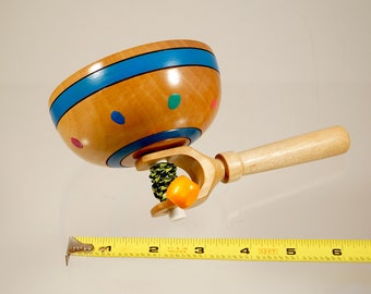 Toy top . Wood spinning top with handle. Handmade heirloom toy.