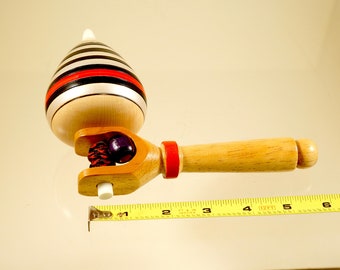 Toy top . Wood spinning top with handle. Handmade heirloom toy