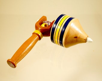 Toy top . Wood spinning top with handle. Handmade heirloom toy.