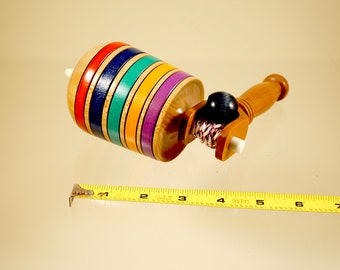 Toy top . Wood spinning top with handle. Handmade heirloom toy.