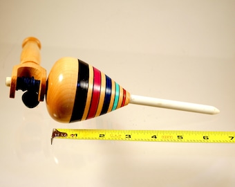 Toy top. Wood spinning top with handle. Handmade heirloom toy.