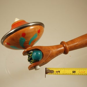 Toy top. Wood spinning top with handle. Handmade heirloom toy