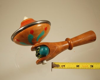 Toy top. Wood spinning top with handle. Handmade heirloom toy