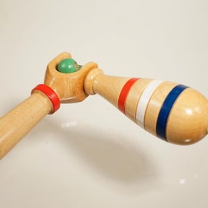 Toy top . Wood spinning top with handle. Handmade heirloom toy.