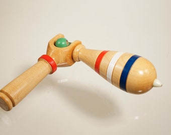 Toy top . Wood spinning top with handle. Handmade heirloom toy.