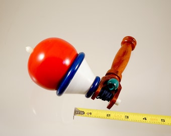 Toy top . Wood spinning top with handle. Handmade heirloom toy