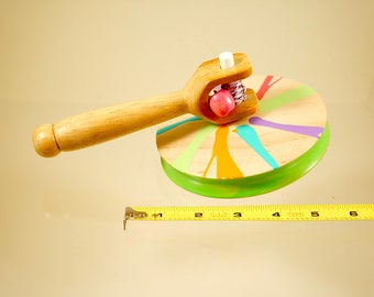 Toy top. Wood spinning top with handle. Handmade heirloom toy.