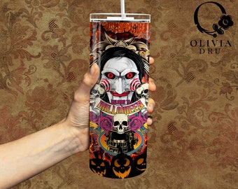 Horror 20oz Skinny Tumbler - Horror Movie Tumbler PNG Wrap Sublimation - Straight and Tapered Tumbler PNG - Instant Download