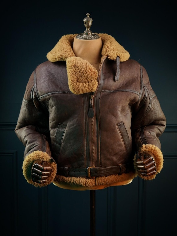 B3 RAF Brown Mens Bomber Flying Aviator Fur Irvin Real Shearling