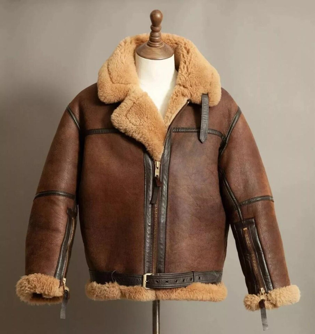 B3 RAF Brown Mens Bomber Flying Aviator Fur Irvin Real Shearling