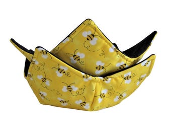 Set of 2 Bowl Cozies, Microwave Safe, Cute Bees Print, Free Shipping