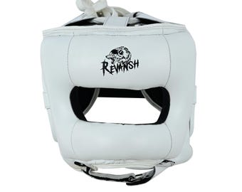 Witte bokshoofdbeschermer – sparringbeschermer van synthetisch leer | Revansh Sports