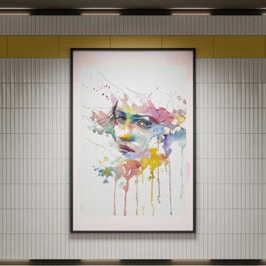 Watercolor Abstract Portrait: Colorful Expressionist Female Art Print