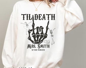 Till Death Married Custom Mr Mrs Sweaters, Skeleton Bride Groom Sweatshirts, Mrs Crewneck Sweatshirt