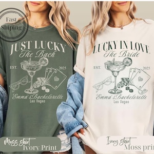 Lucky In Love Las Vegas Bachelorette Shirt, Custom Name Lucky In Love Shirt, Bridesmaid Girls Trip Gift, Retro Casino Las Vegas Party Shirt