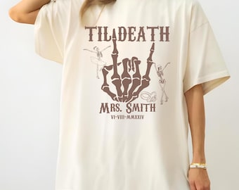 Till Death Married Custom Mr Mrs Shirts, Skeleton Bride Groom Shirts Comfort Colors®, Goth Wife Gift, Gothic Wedding Gift, Goth Bride Shirts