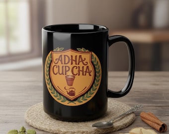 Adha Cup Cha Mug Funny Desi Tea Coffee Mug Retro Cafe Style Ceramic Chai mug, punjabi mom gift