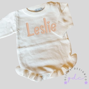 Embroidered Knit Ruffle Romper - Personalized Baby Girl Coming Home Outfit - Baby Girl Newborn Outfit
