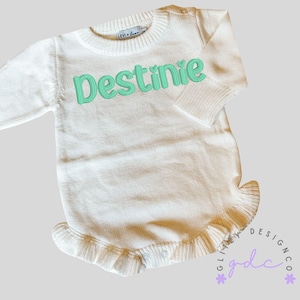 Embroidered Knit Ruffle Romper - Personalized Baby Girl Coming Home Outfit - Baby Girl Newborn Outfit