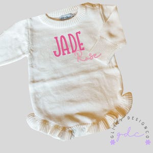 Embroidered Knit Ruffle Romper - Personalized Baby Girl Coming Home Outfit - Baby Girl Newborn Outfit