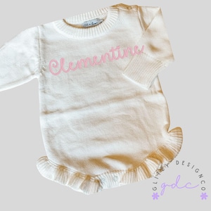 Embroidered Knit Ruffle Romper - Personalized Baby Girl Coming Home Outfit - Baby Girl Newborn Outfit
