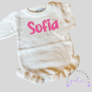 Embroidered Knit Ruffle Romper - Personalized Baby Girl Coming Home Outfit - Baby Girl Newborn Outfit