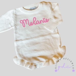 Embroidered Knit Ruffle Romper - Personalized Baby Girl Coming Home Outfit - Baby Girl Newborn Outfit