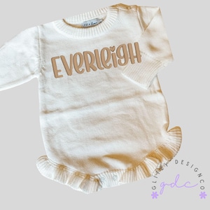 Embroidered Knit Ruffle Romper - Personalized Baby Girl Coming Home Outfit - Baby Girl Newborn Outfit