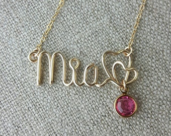 Wire Name Necklace Personalized, Birthstone Jewelry Gift for Girls