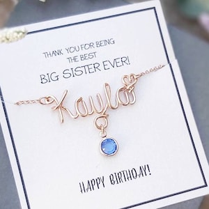 Collier de soeur personnalisé, bijoux d'anniversaire pour adolescente, collier de grande soeur, bijoux de pierre de naissance, collier avec carte de message personnalisée