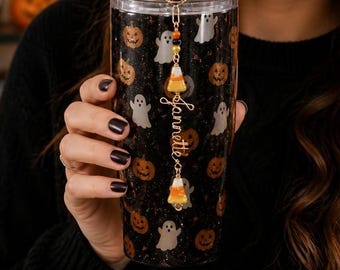 Candy Corn Straw Charm | Custom Stanley Name Topper | Personalized Spooky Halloween Gift for Her