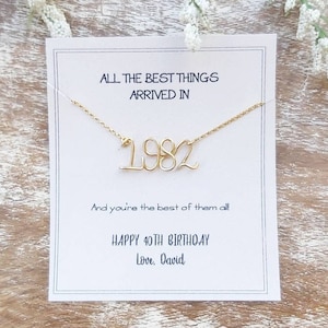 Collier année de naissance, idée cadeau 40e anniversaire, collier 1982, meilleur ami, carte de vœux personnalisée