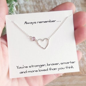 Birthstone Heart Necklace, Encouragement Gift for Niece, Daughter, Granddaughter