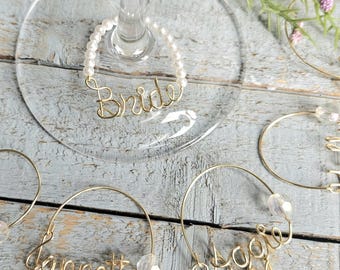Wedding Wine Charms, Custom Name, Bridesmaids Gifts