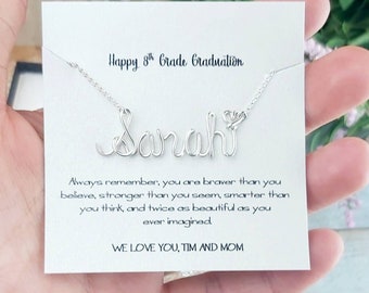 Wire Name Necklace, 8th Grade Graduation Gift for Girls, Personalized Jewelry Gift
