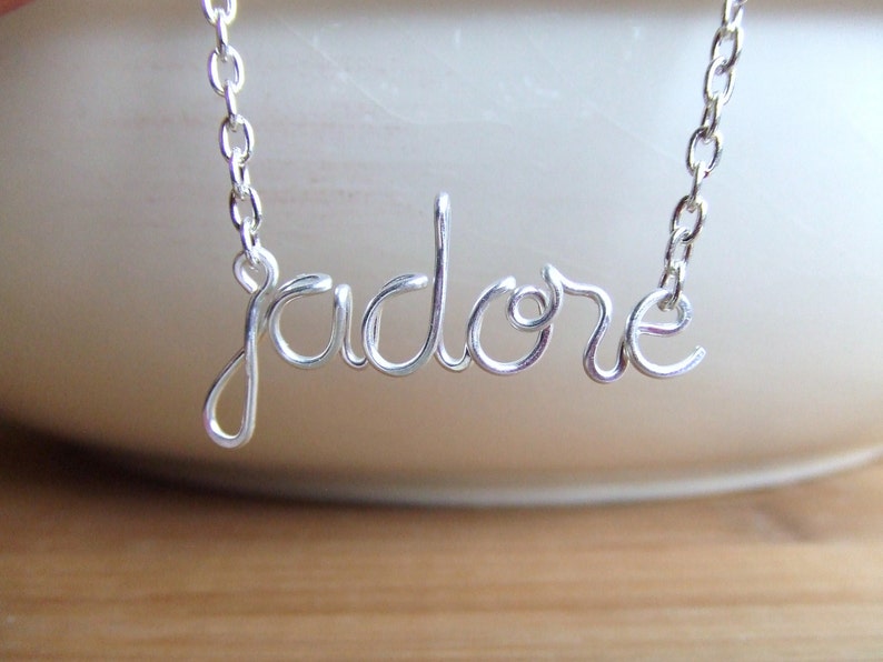 Jadore Necklace Love Necklace French Silver Word Necklace Personalized Necklace Wire Wrap Jewelry Gifts image 3