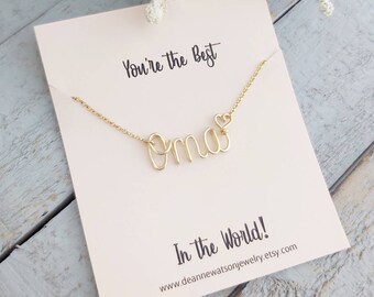 Oma Necklace, Wire Word Jewelry Personalized Grandmother Gift for Christmas