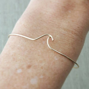 Gold Wave Bangle, Beach Wedding, Boho Jewelry, Dainty Minimalist Gifts for Her, Stocking Stuffer, Gifts Under 30 image 4