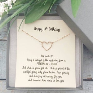 13th Birthday Necklace, Gold Heart Pendant, Official Teenager Jewelry,
