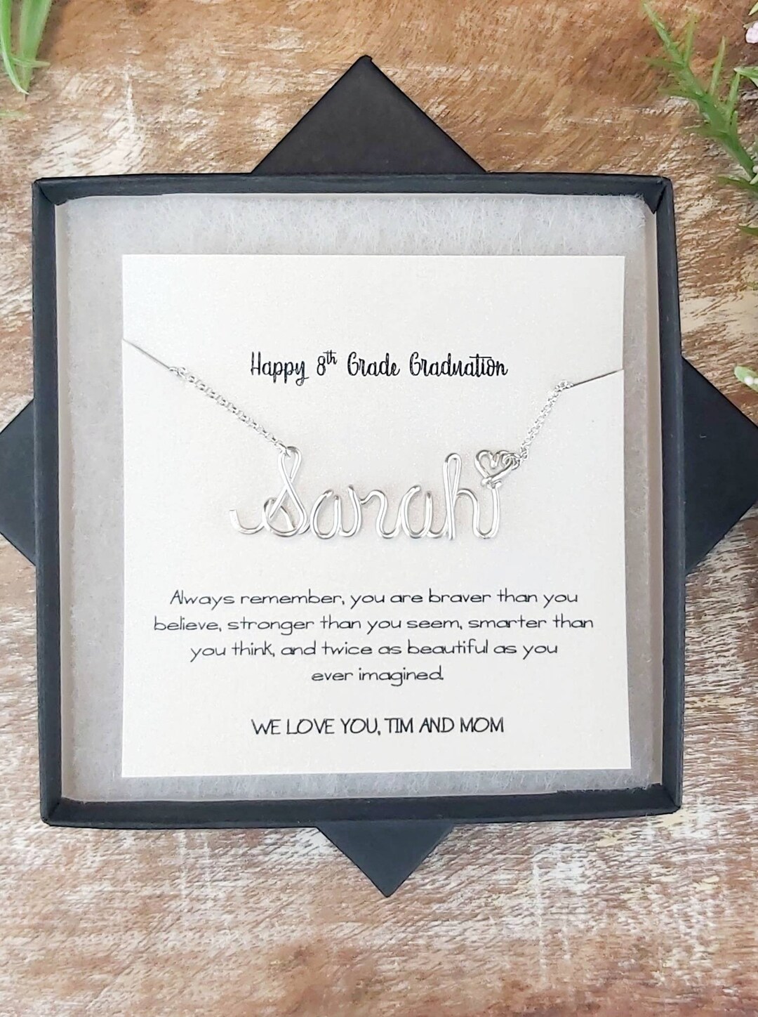 8th Grade Graduation Gift for Girls, Wire Name Necklace Personalized