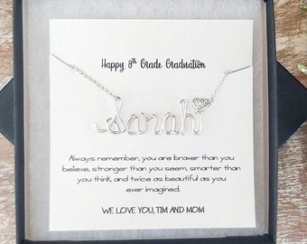8th Grade Graduation Gift for Girls, Wire Name Necklace Personalized, Middle School Graduation