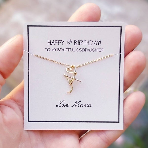 Wire Initial Necklace, 13th Birthday Gift Girl, Goddaughter Granddaughter Jewelry
