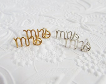 Mrs Earrings, Custom Word Jewelry, Bride Gift from Bridesmaids, Bachelorette Gift, Stocking Stuffer, Gifts Under 30