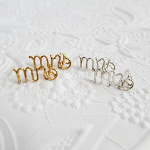 Mrs Earrings, Custom Word Jewelry, Bride Gift from Bridesmaids, Bachelorette Gift, Stocking Stuffer, Gifts Under 30