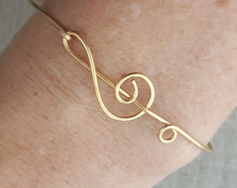 Treble Clef Bangle in Gold, Silver and Rose Gold, Music Theme Gift Idea, Handmade Gifts for Musician,