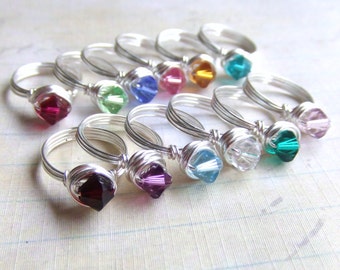 Girl's Birthstone Ring, Swarovski Crystal Ring, Children's Jewelry,, Stocking Stuffer, Gifts Under 30